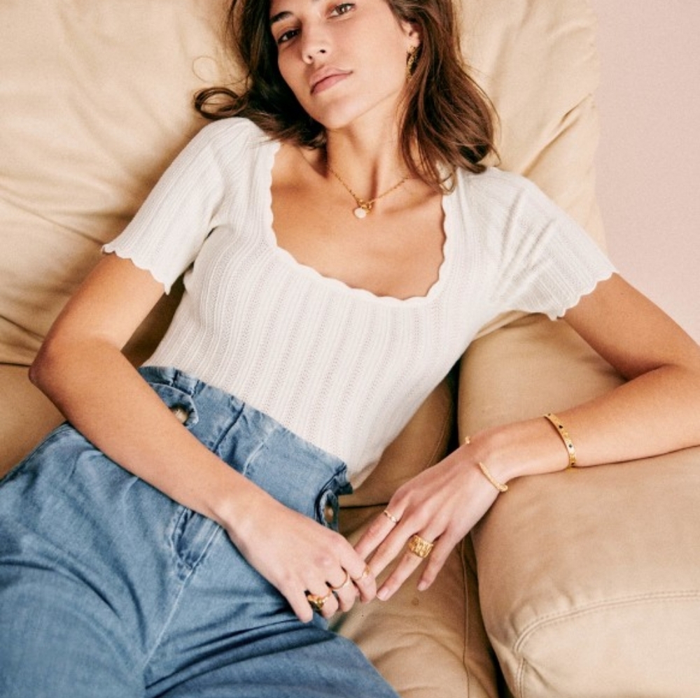 Sézane Anil top in ecru size S